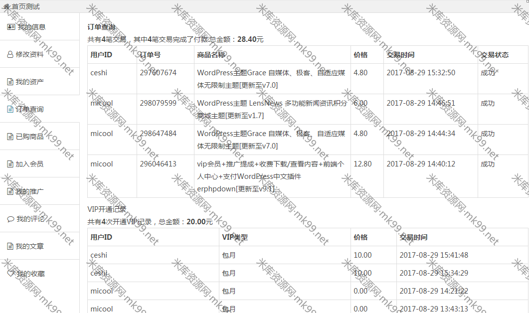 知更鸟begin主题用户中心整合erphpdown前端用户中心-米酷主题