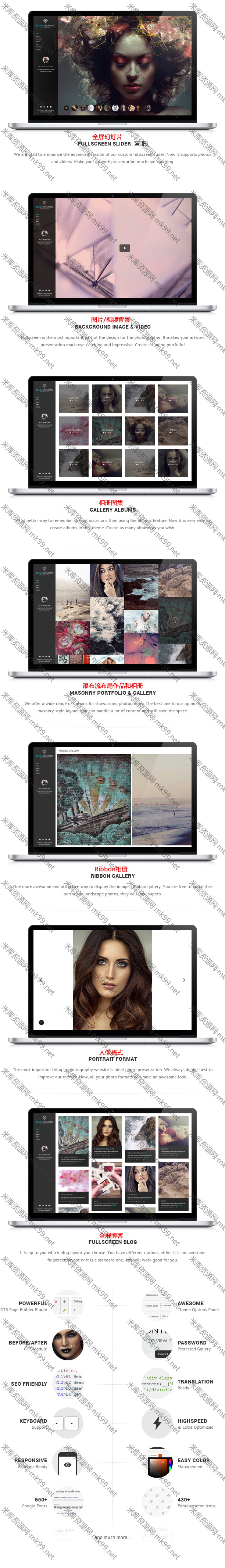 wordpress主题响应式全屏摄影相册模版Diamond v2.4.7米酷汉化优化整站版-米酷主题