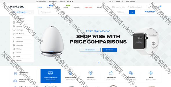 电子商务和多供应商市场Woocommerce WordPress主题Marketo汉化版-米酷主题