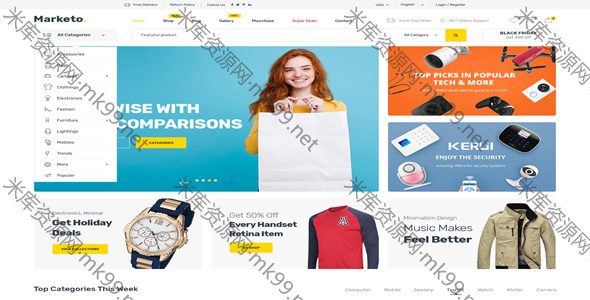 电子商务和多供应商市场Woocommerce WordPress主题Marketo汉化版-米酷主题